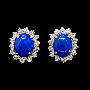 Vintage Blue Lapis Lazuli and Swarovski Crystal Earrings 18K Gold Electroplated